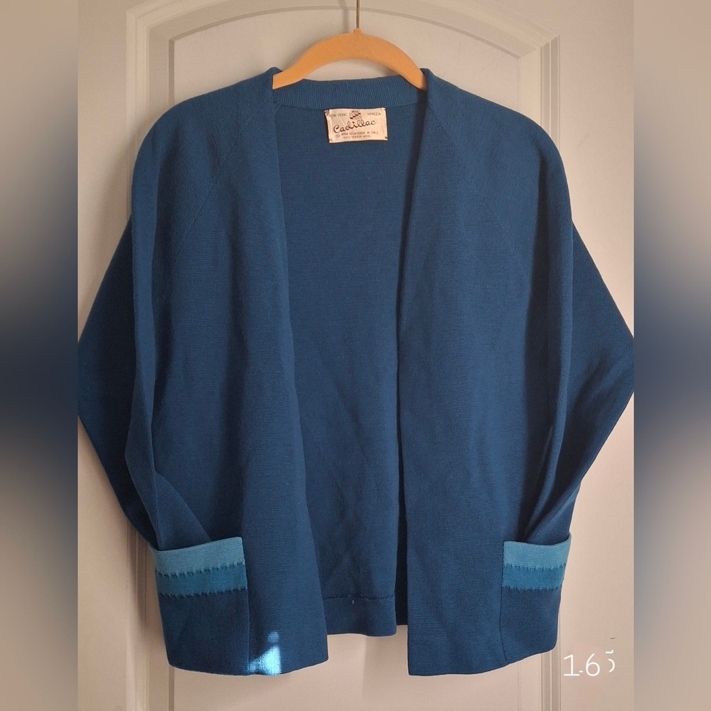 Cadillac vintage knit cardigan sweater italy virgin wool sz 10 bussines office